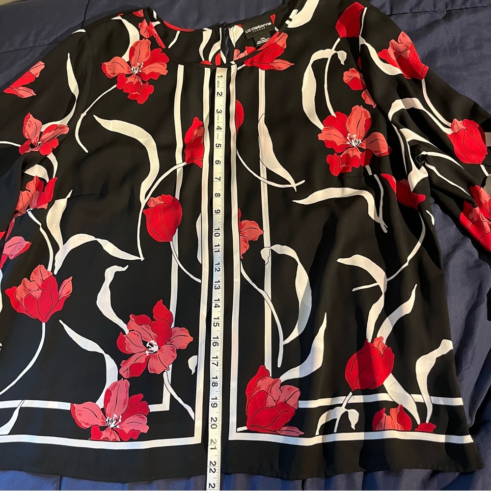 Liz Claiborne Career Floral Bell Sleeve Blouse, XXL - Picture 7 of 7